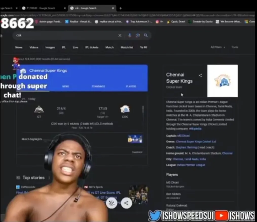 IShowSpeed calls CSK as the 'Chinese Super Kings'